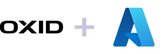 OXID eShop-Logo kombiniert mit Microsoft Azure-Logo, symbolisiert Integration oder Hosting von OXID eShop in der Azure-Cloud.