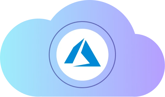 Microsoft Azure Logo in einer blau-violetten Wolke, Symbol für Cloud-Computing und Hosting