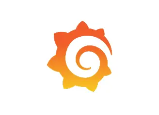 Grafana logo in orange and yellow, stylized sun with white spiral in the middle, symbol for monitoring and visualization