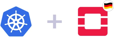 Kubernetes Logo kombiniert mit OpenStack und deutscher Flagge