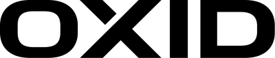 OXID eShop Logo mit schwarzem Schriftzug ‚OXID‘ in moderner, minimalistischer Gestaltung.